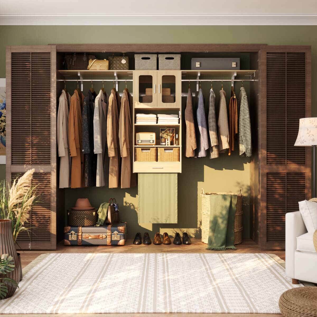 65'' Width Wall Cabinet with Hanging Rods and Drawer