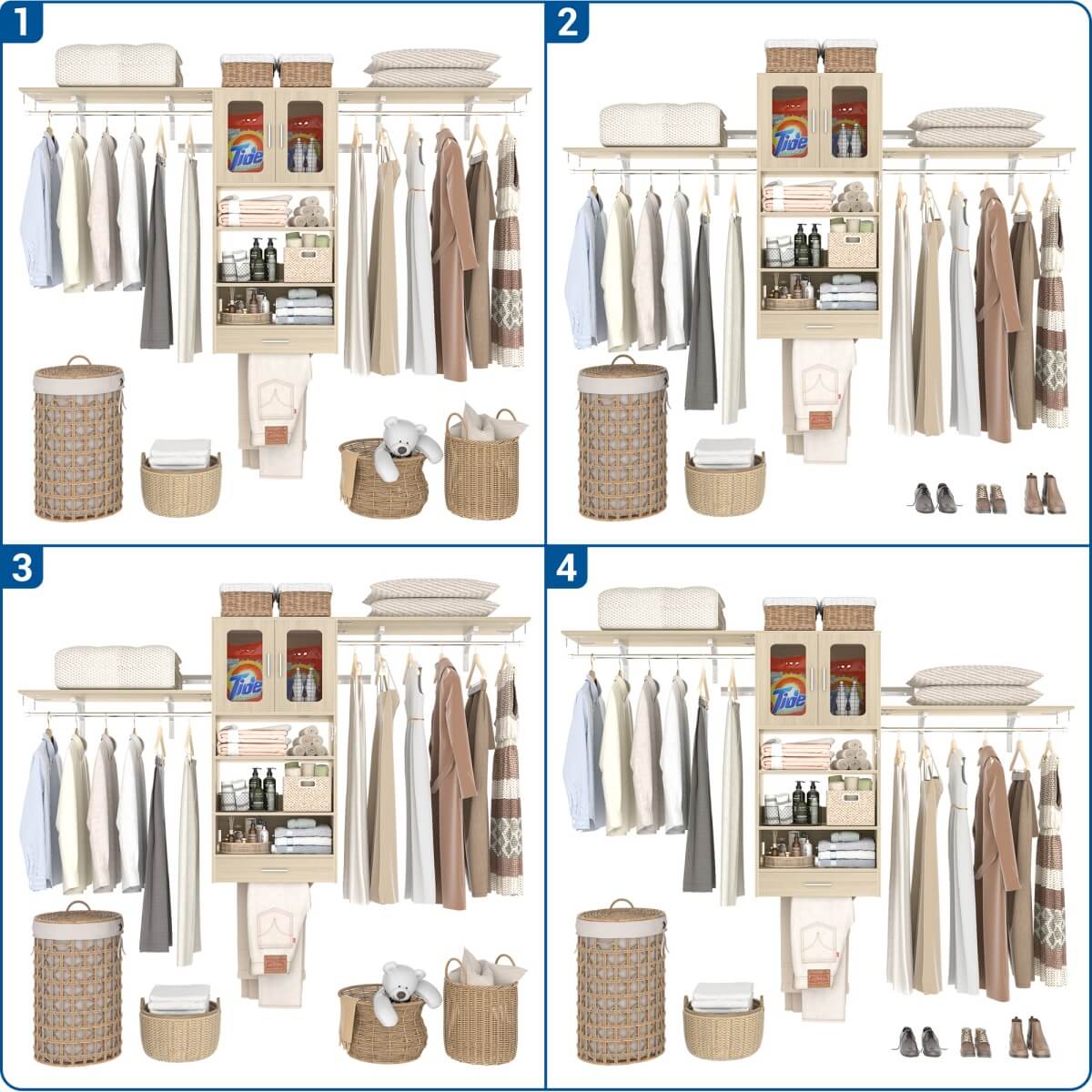 65'' Width Wall Cabinet with Hanging Rods and Drawer