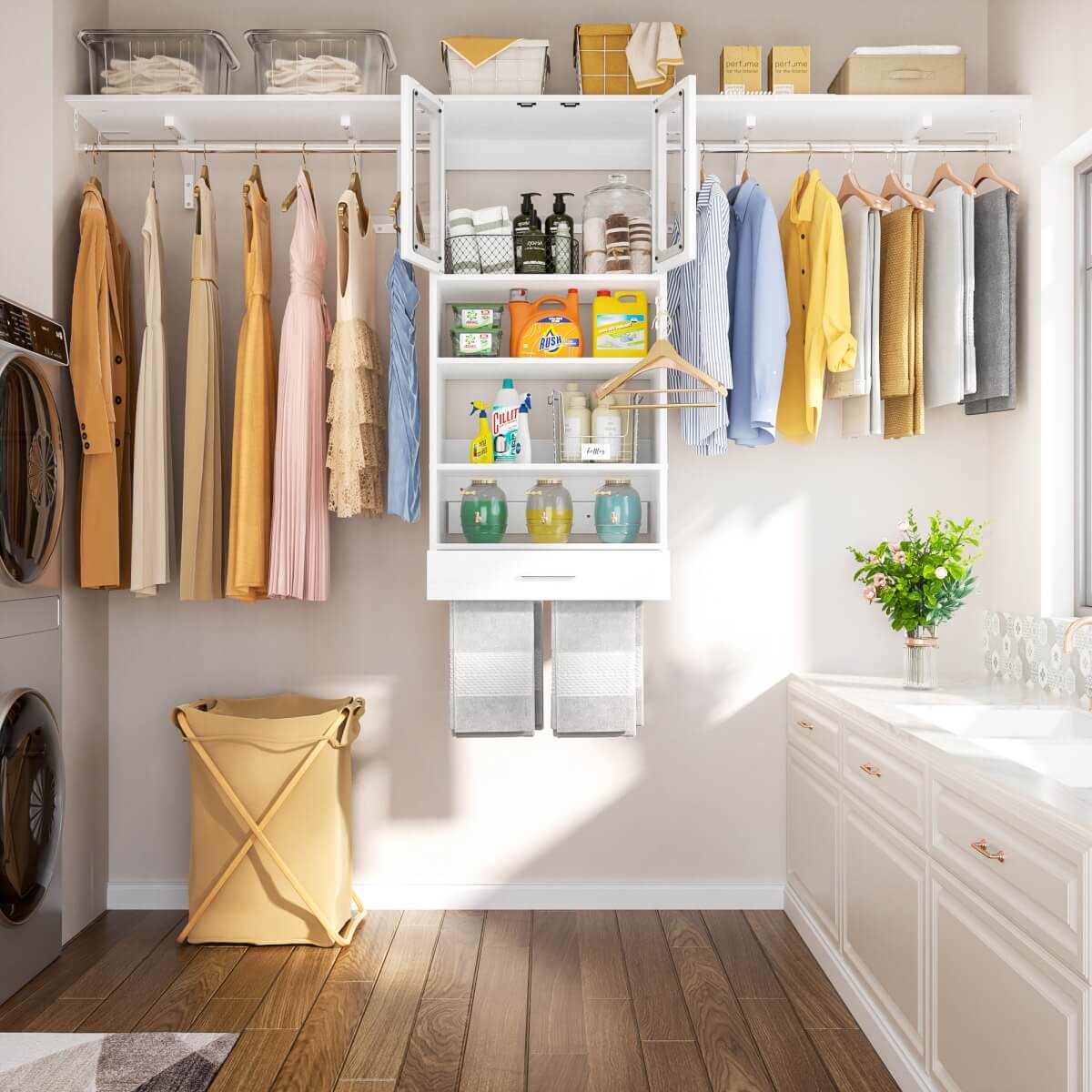 65'' Width Wall Cabinet with Hanging Rods and Drawer