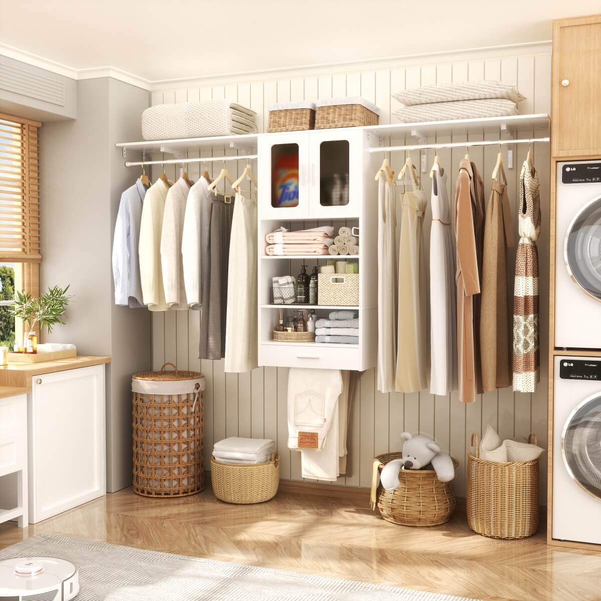 65'' Width Wall Cabinet with Hanging Rods and Drawer