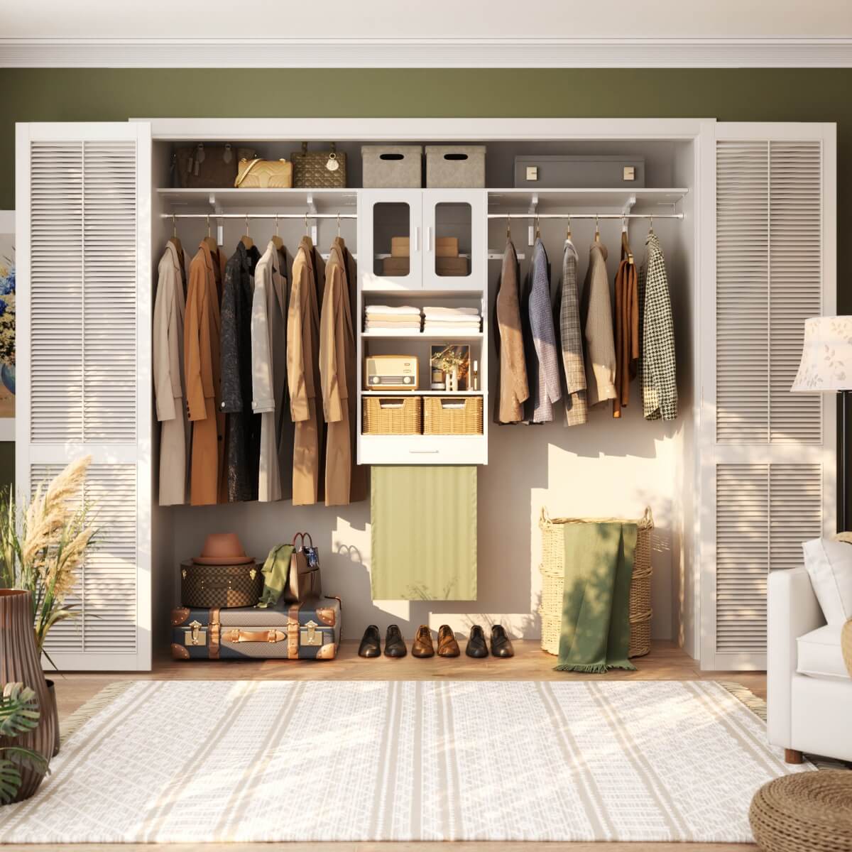65'' Width Wall Cabinet with Hanging Rods and Drawer