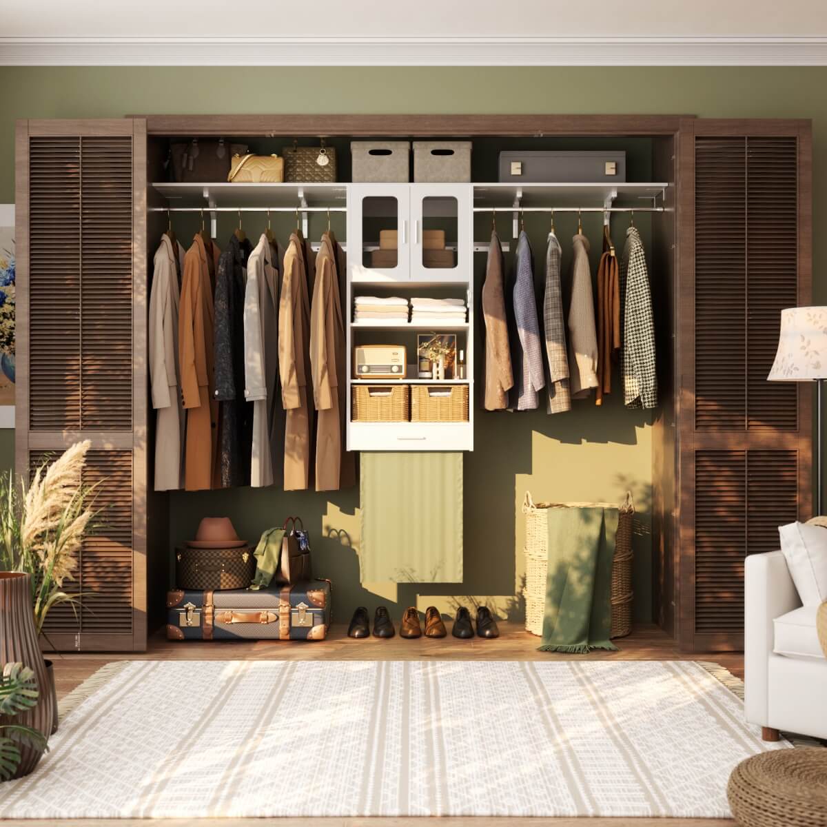65'' Width Wall Cabinet with Hanging Rods and Drawer