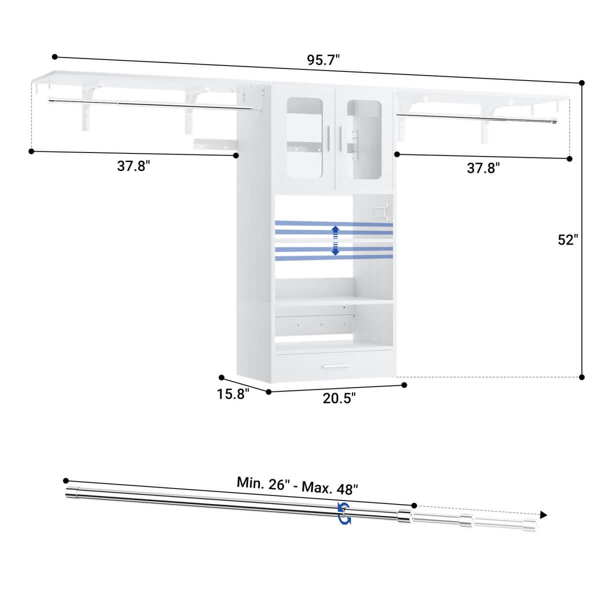 65'' Width Wall Cabinet with Hanging Rods and Drawer