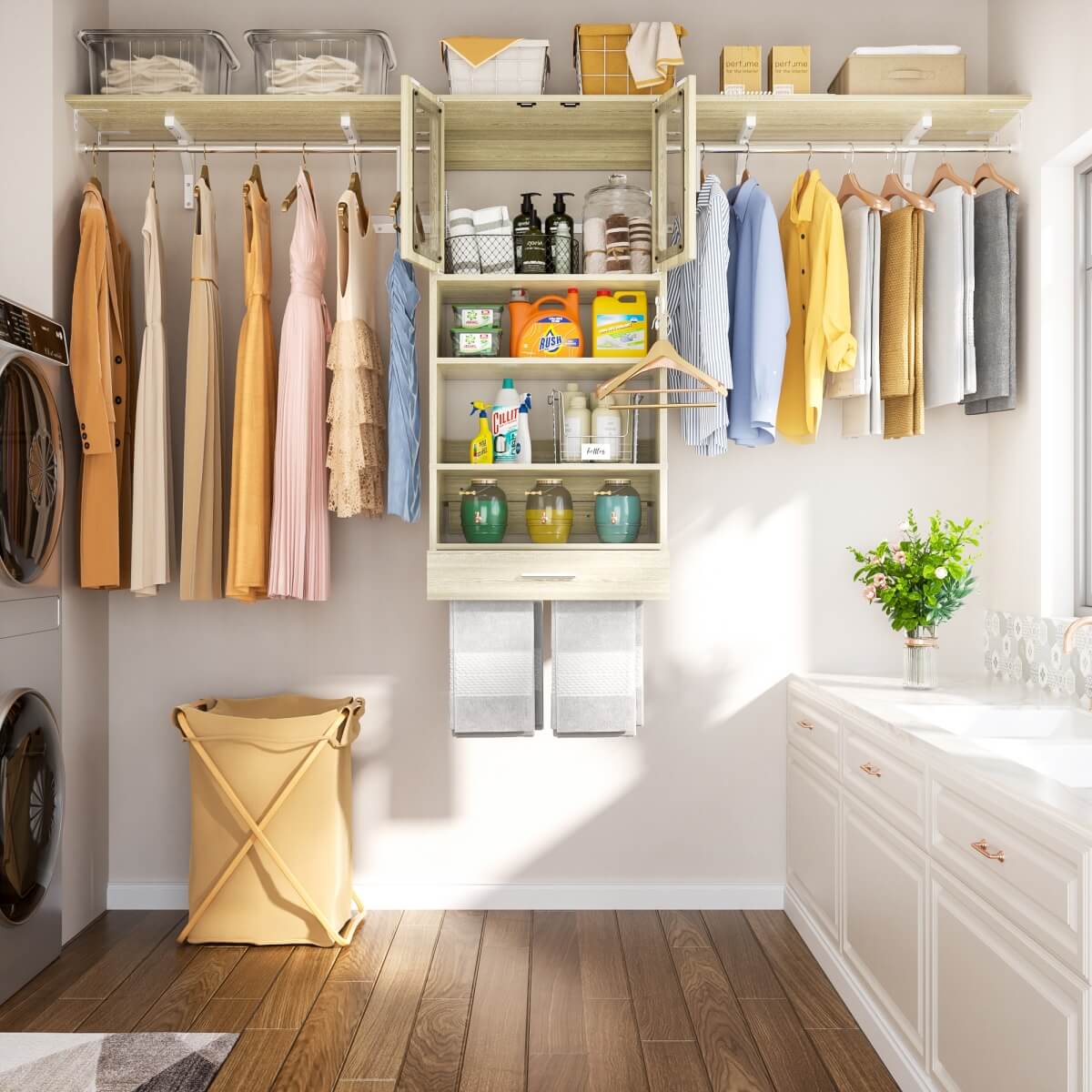 65'' Width Wall Cabinet with Hanging Rods and Drawer