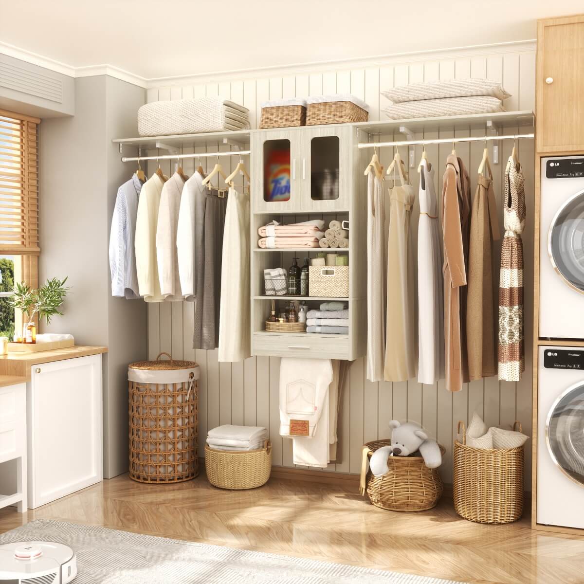 65'' Width Wall Cabinet with Hanging Rods and Drawer