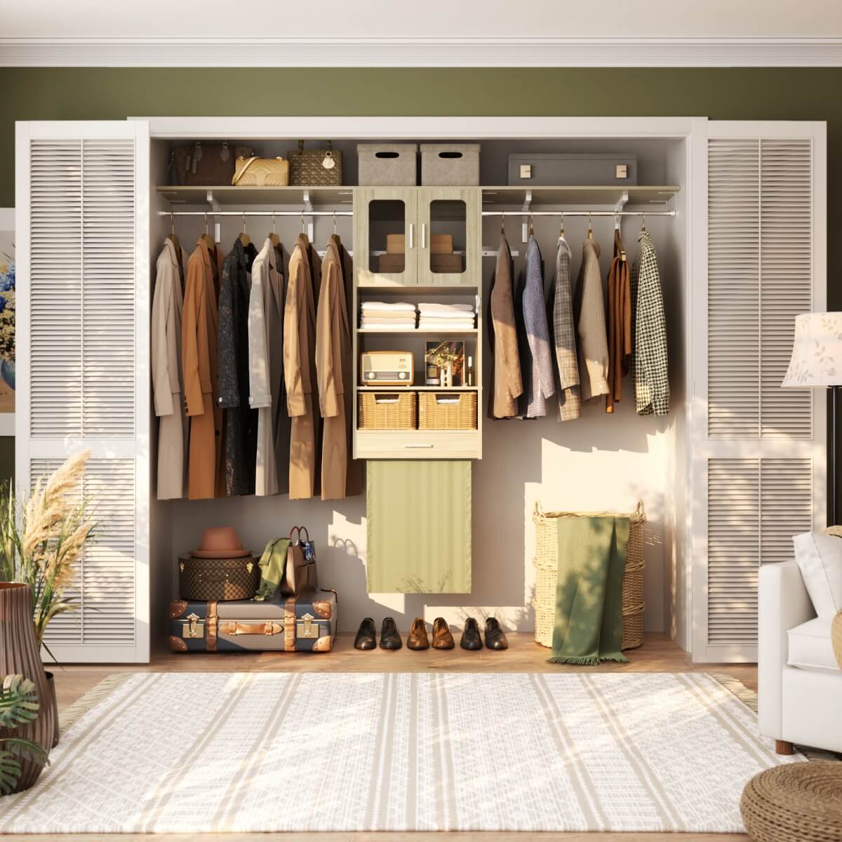 65'' Width Wall Cabinet with Hanging Rods and Drawer