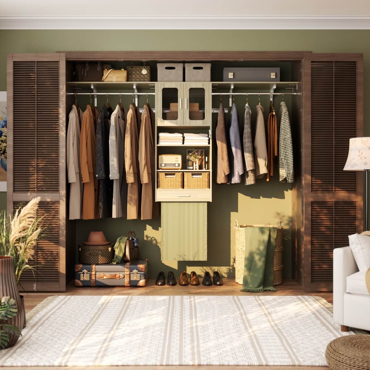 65'' Width Wall Cabinet with Hanging Rods and Drawer