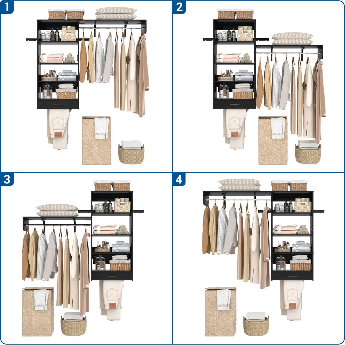 5FT Laundry Organizer with Single Shelf & Hanging Rod