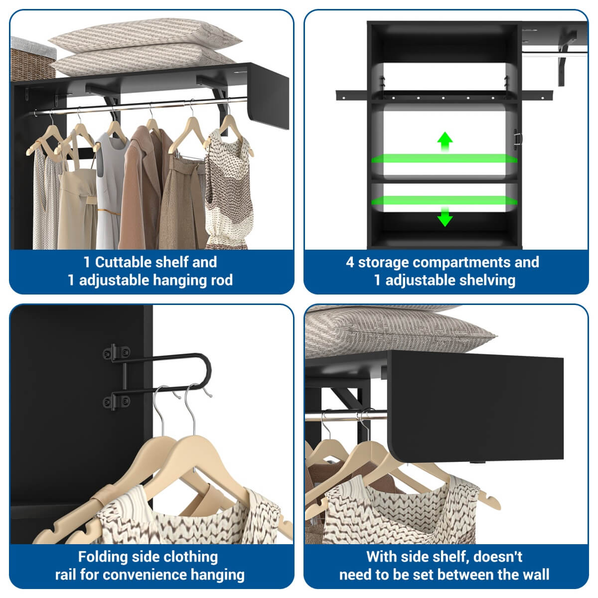 5FT Laundry Organizer with Single Shelf & Hanging Rod