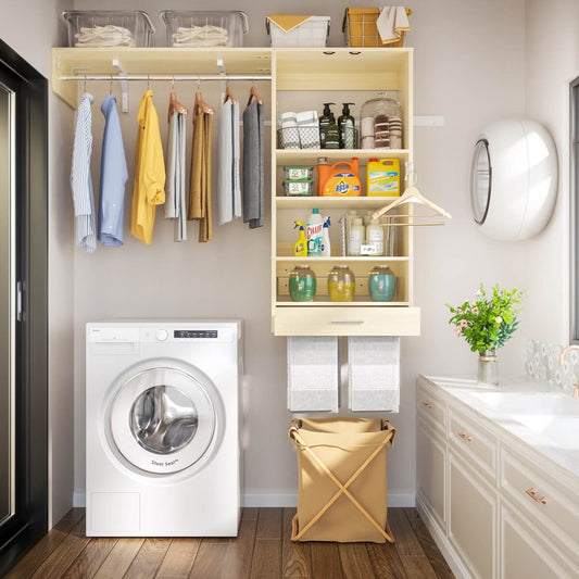 5FT Laundry Organizer with Single Shelf & Hanging Rod