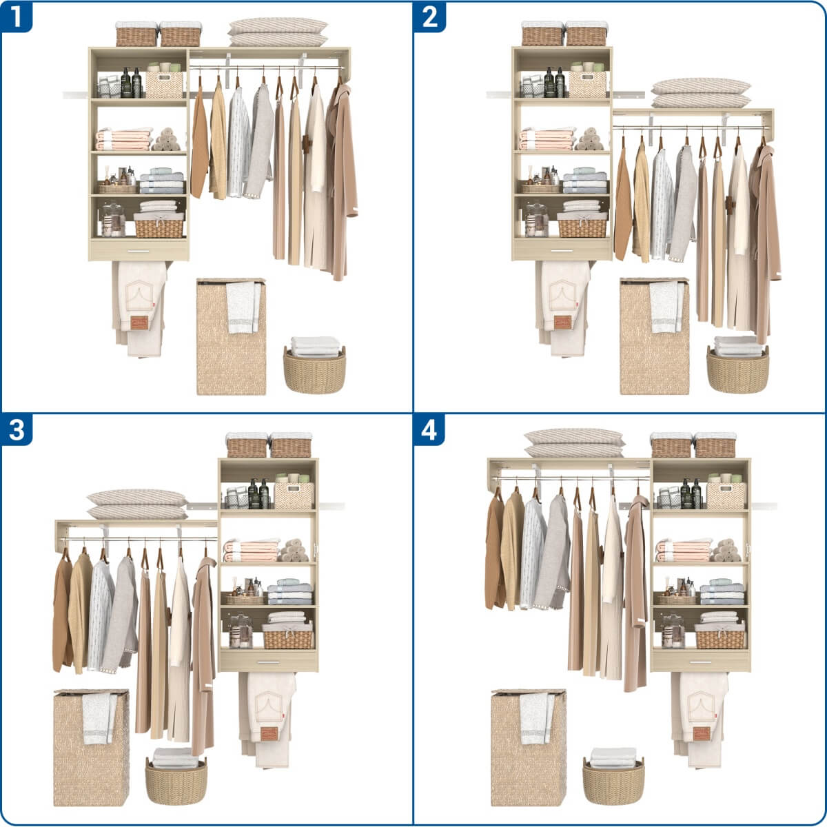 5FT Laundry Organizer with Single Shelf & Hanging Rod