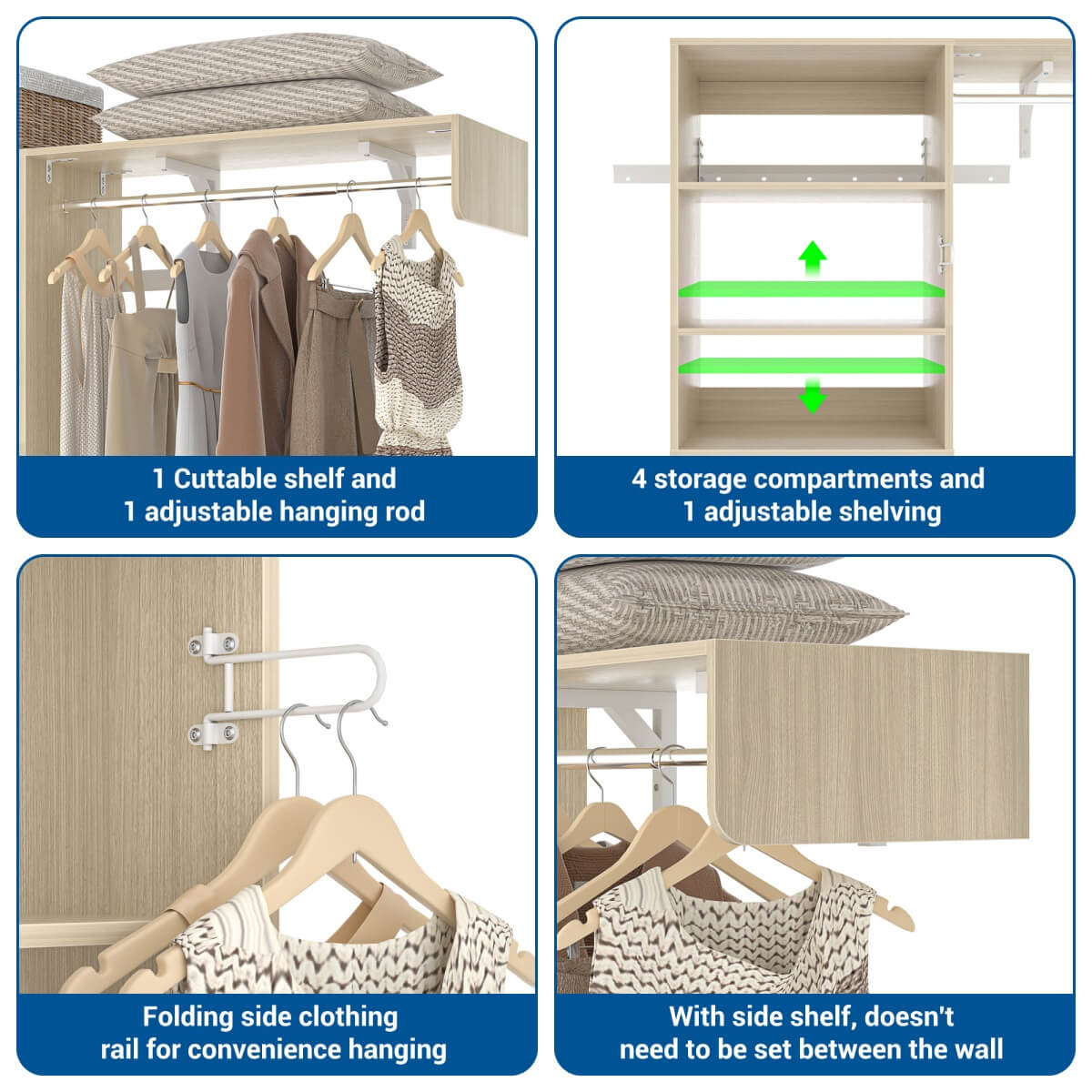 5FT Laundry Organizer with Single Shelf & Hanging Rod
