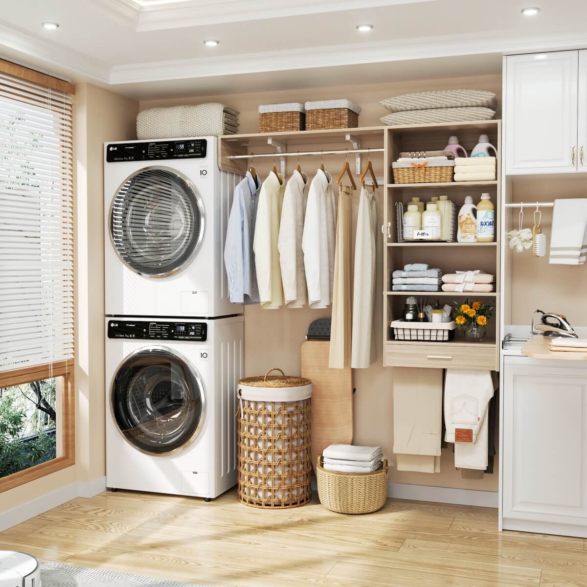 5FT Laundry Organizer with Single Shelf & Hanging Rod