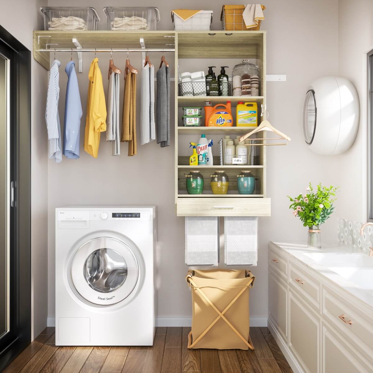 5FT Laundry Organizer with Single Shelf & Hanging Rod