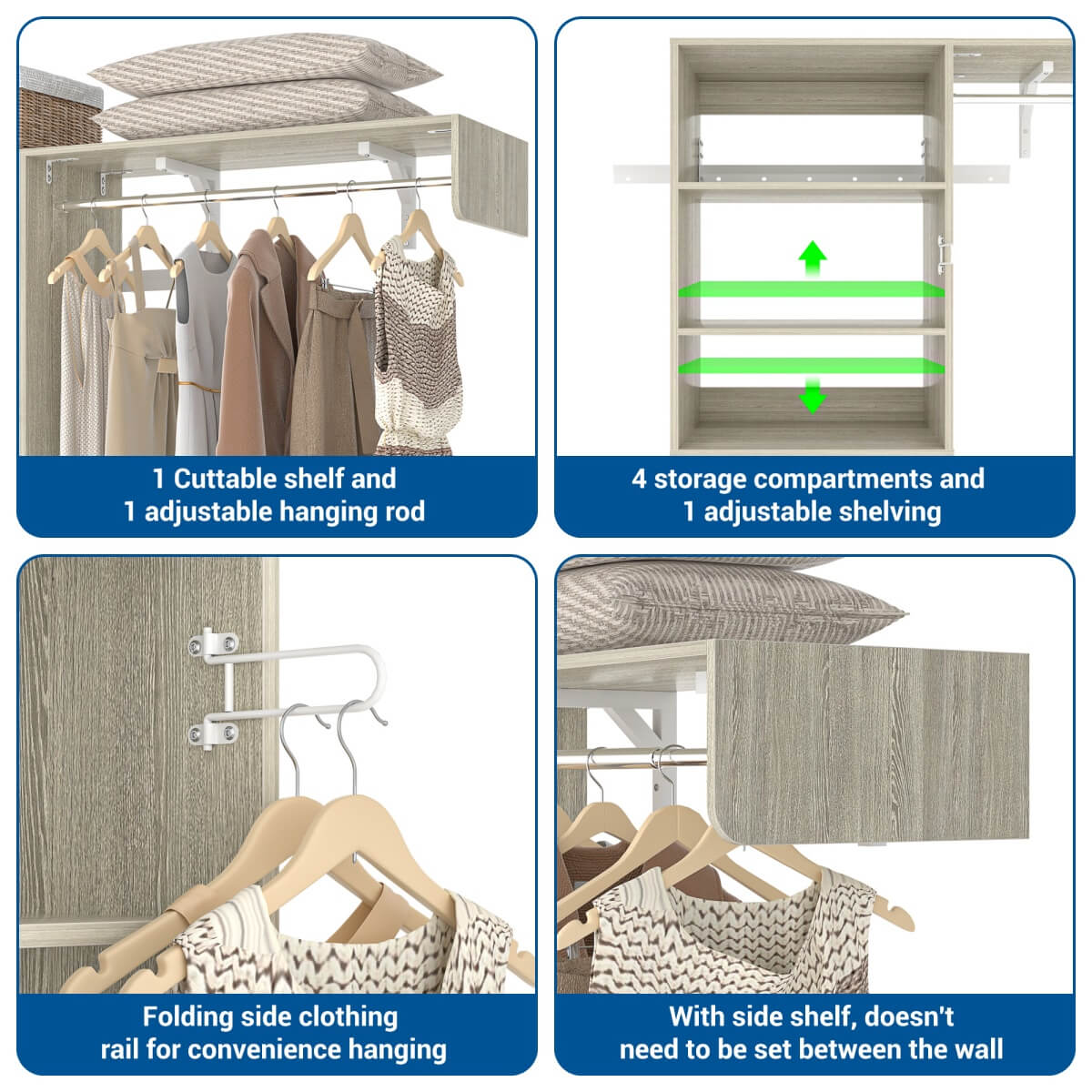 5FT Laundry Organizer with Single Shelf & Hanging Rod