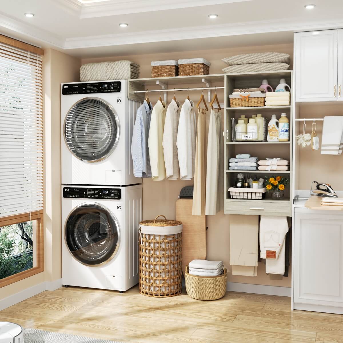 5FT Laundry Organizer with Single Shelf & Hanging Rod
