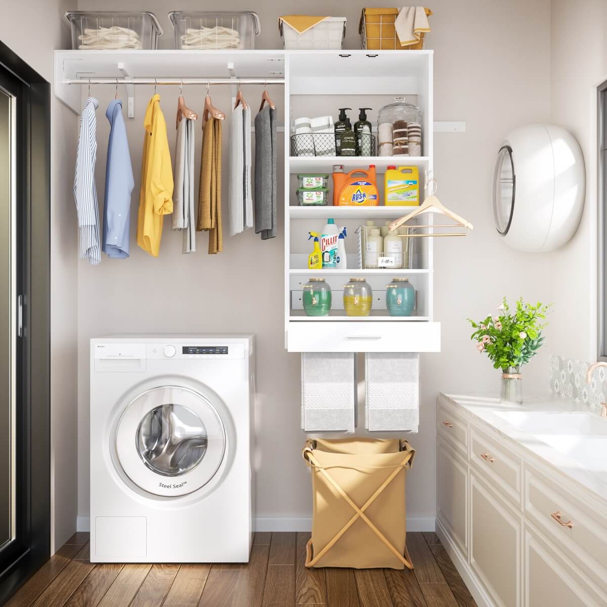 5FT Laundry Organizer with Single Shelf & Hanging Rod