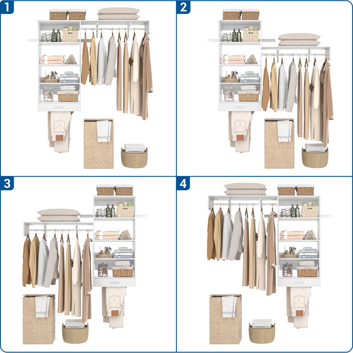 5FT Laundry Organizer with Single Shelf & Hanging Rod