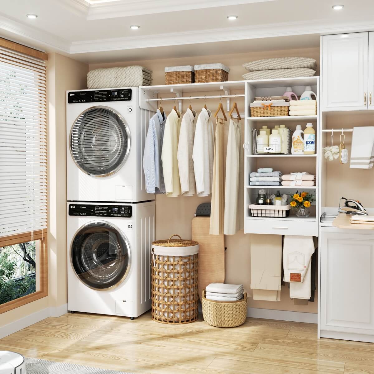5FT Laundry Organizer with Single Shelf & Hanging Rod