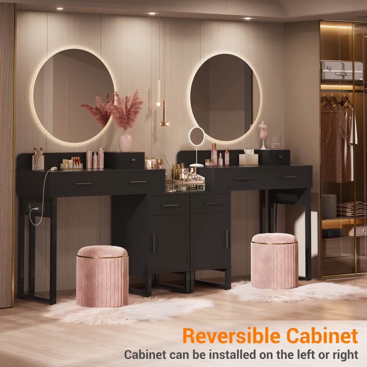 Makeup Vanity Desk with 4 Drawers, Built in Power Outlet