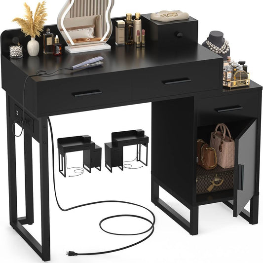 Makeup Vanity Desk with 4 Drawers, Built in Power Outlet