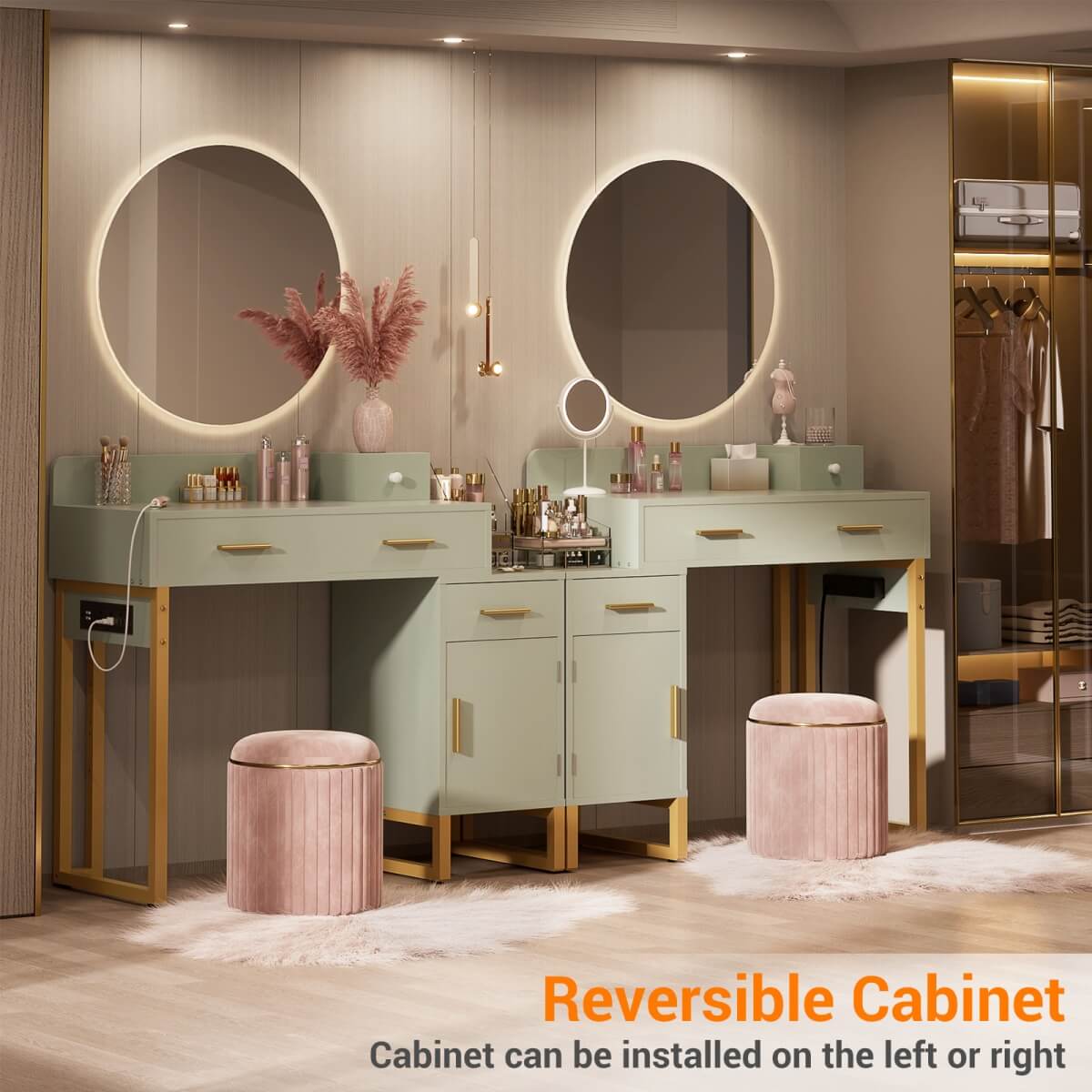 Makeup Vanity Desk with 4 Drawers, Built in Power Outlet