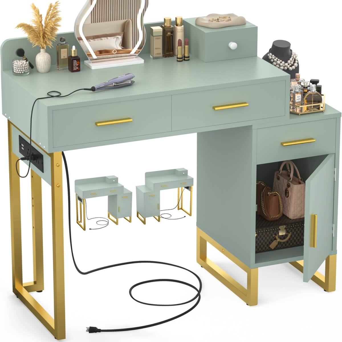 Makeup Vanity Desk with 4 Drawers, Built in Power Outlet