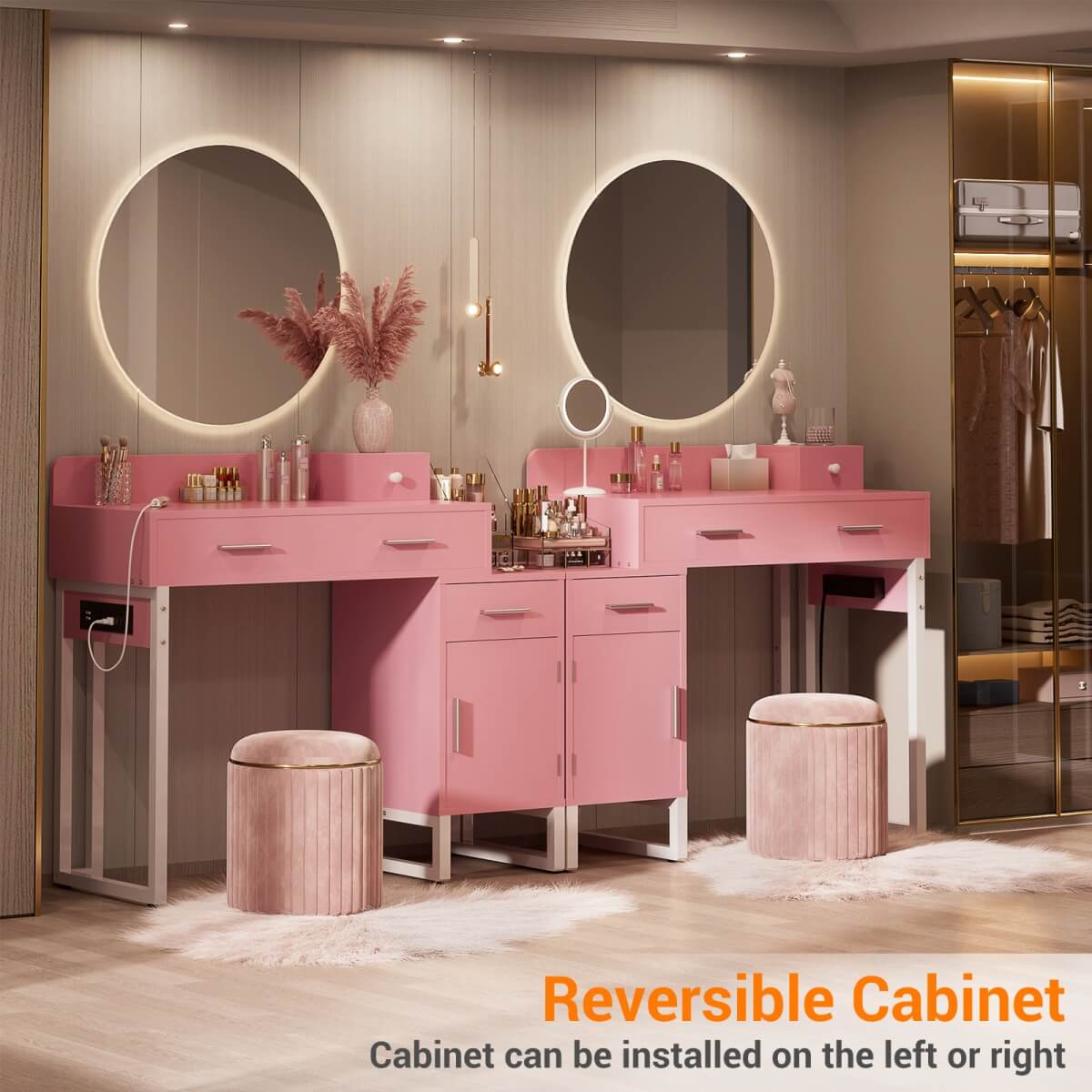 Makeup Vanity Desk with 4 Drawers, Built in Power Outlet