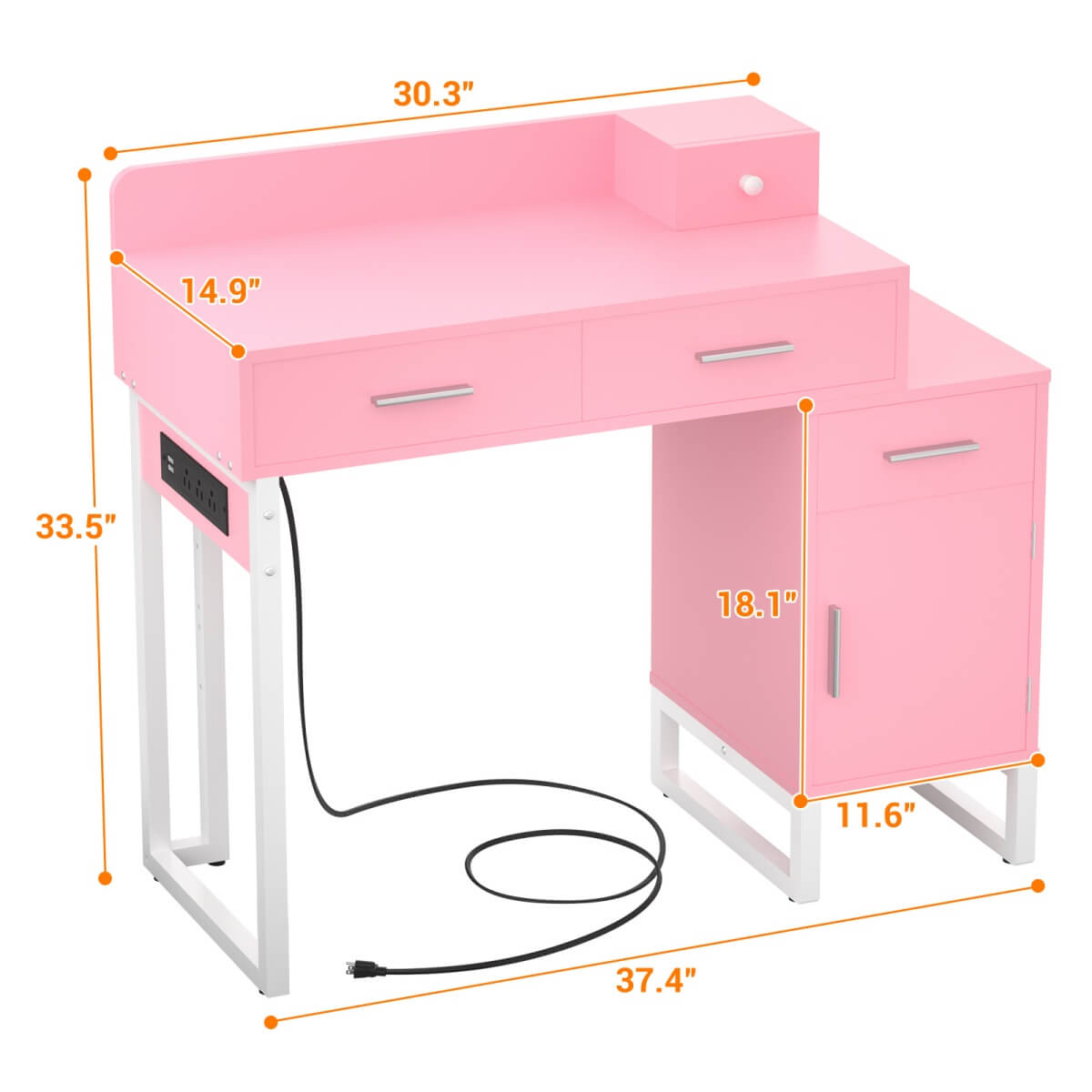 Makeup Vanity Desk with 4 Drawers, Built in Power Outlet