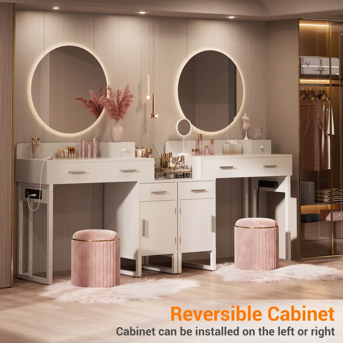 Makeup Vanity Desk with 4 Drawers, Built in Power Outlet