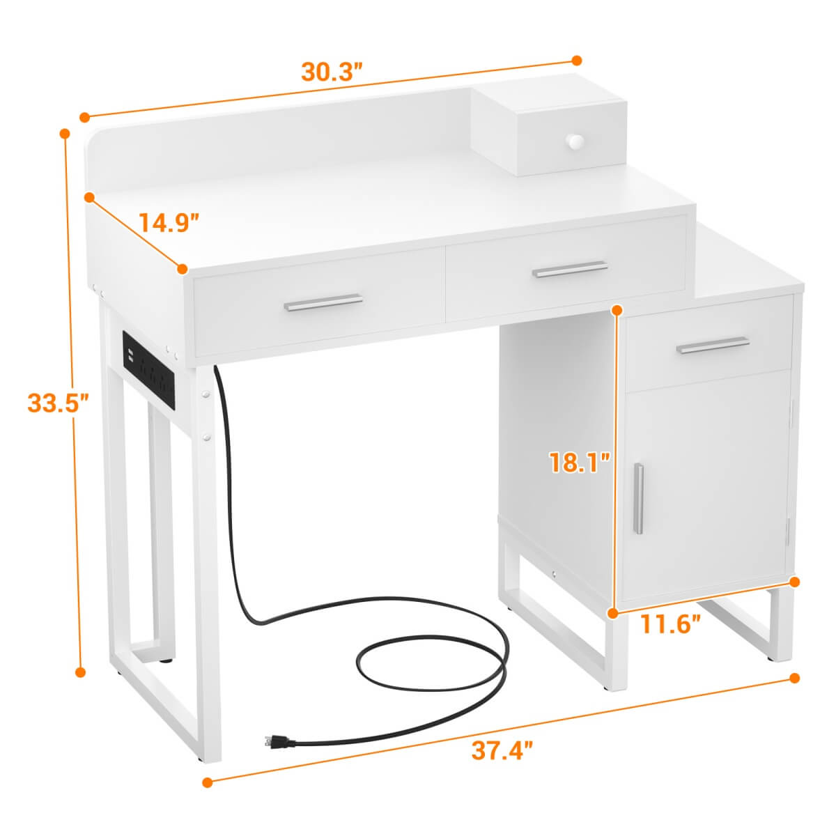 Makeup Vanity Desk with 4 Drawers, Built in Power Outlet