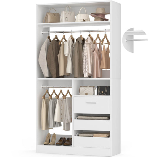 3FT Walk-in Closet System with 3 Drawers & Suitcase Storage