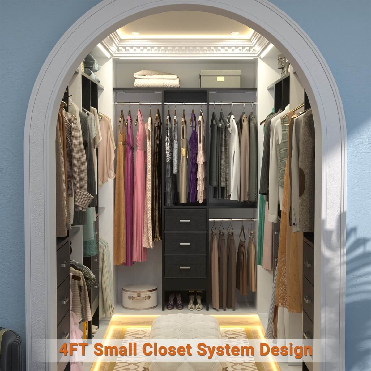 4FT Small Closet System with 3 Fabric Drawers
