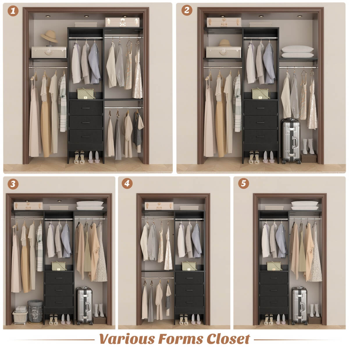 4FT Small Closet System with 3 Fabric Drawers
