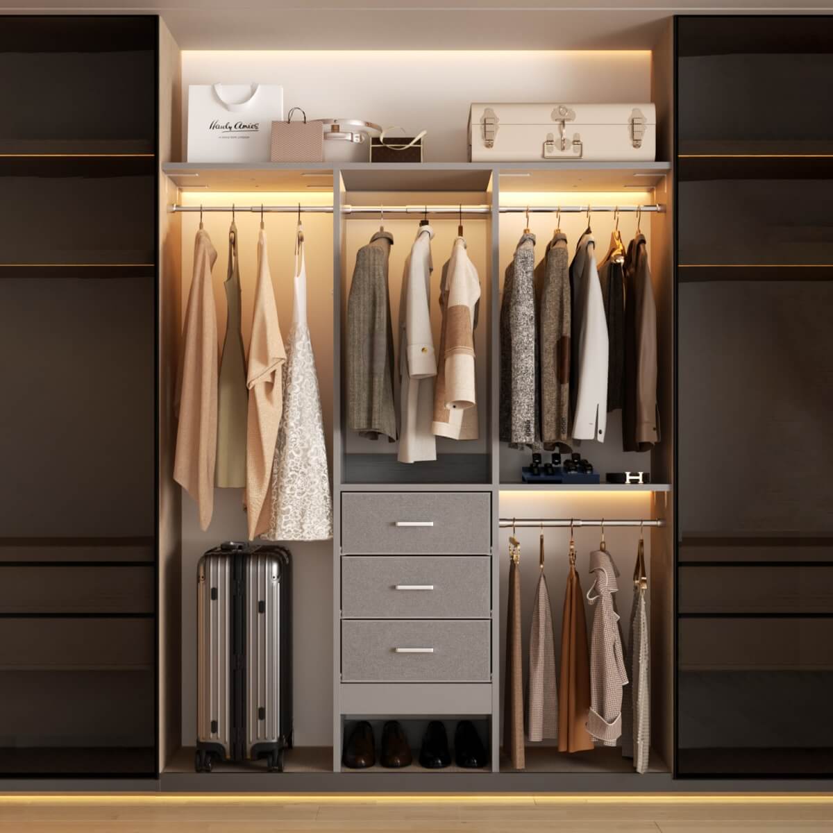 4FT Small Closet System with 3 Fabric Drawers