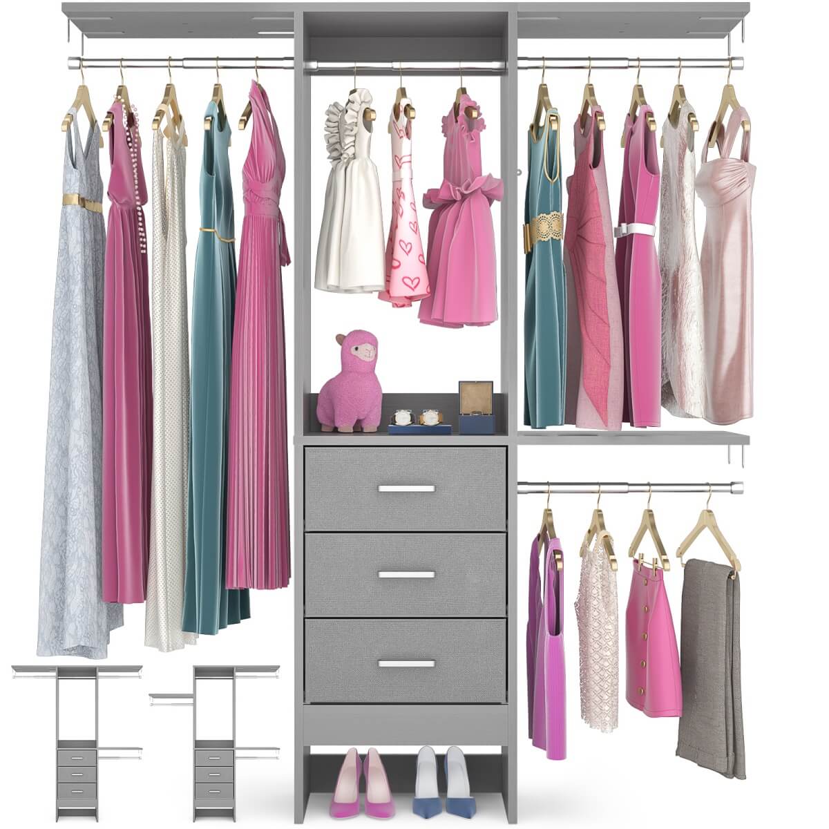 4FT Small Closet System with 3 Fabric Drawers