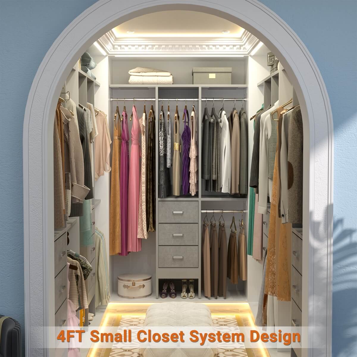 4FT Small Closet System with 3 Fabric Drawers