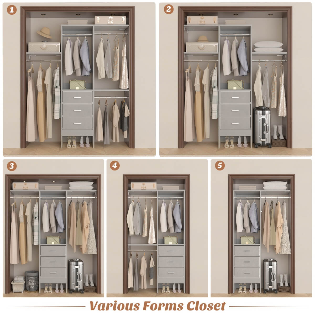 4FT Small Closet System with 3 Fabric Drawers