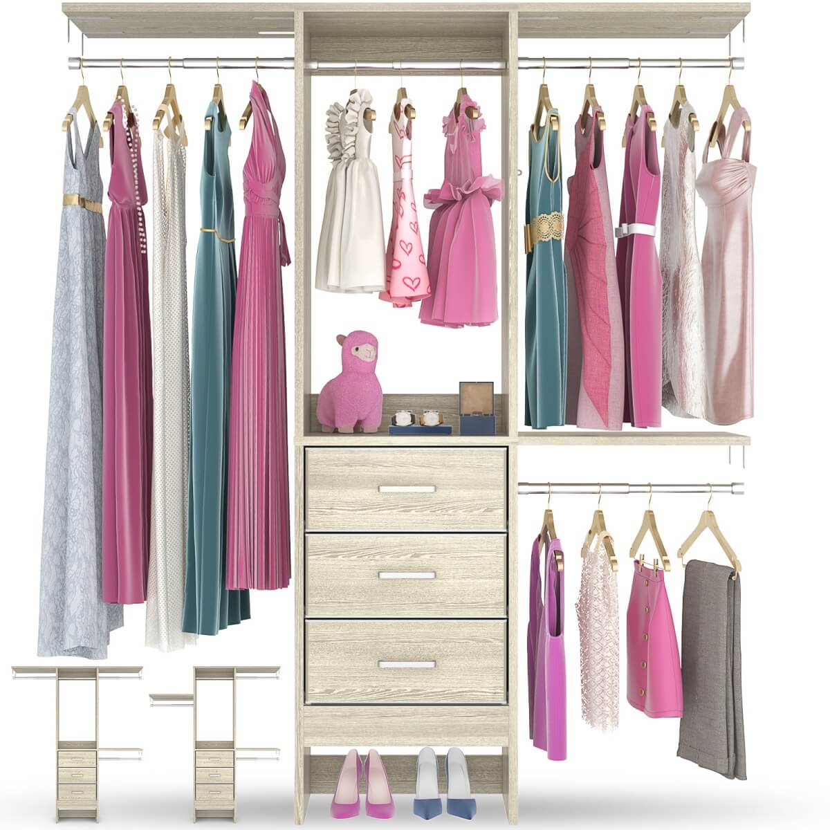 4FT Small Closet System with 3 Fabric Drawers