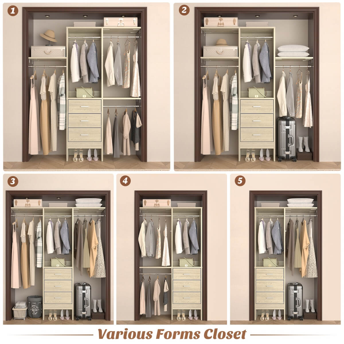 4FT Small Closet System with 3 Fabric Drawers