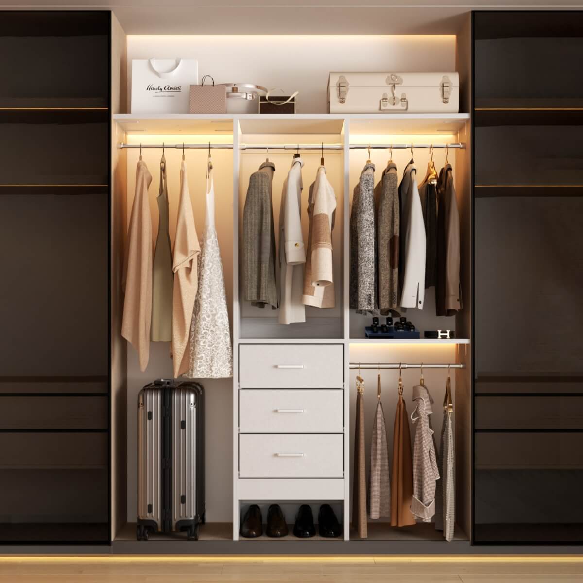 4FT Small Closet System with 3 Fabric Drawers