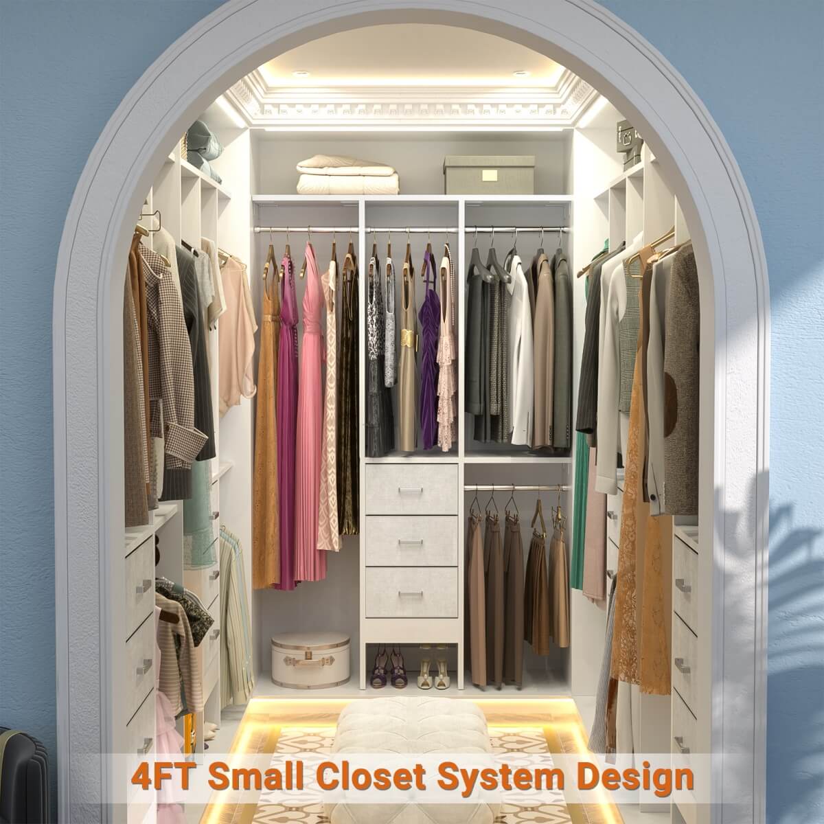 4FT Small Closet System with 3 Fabric Drawers