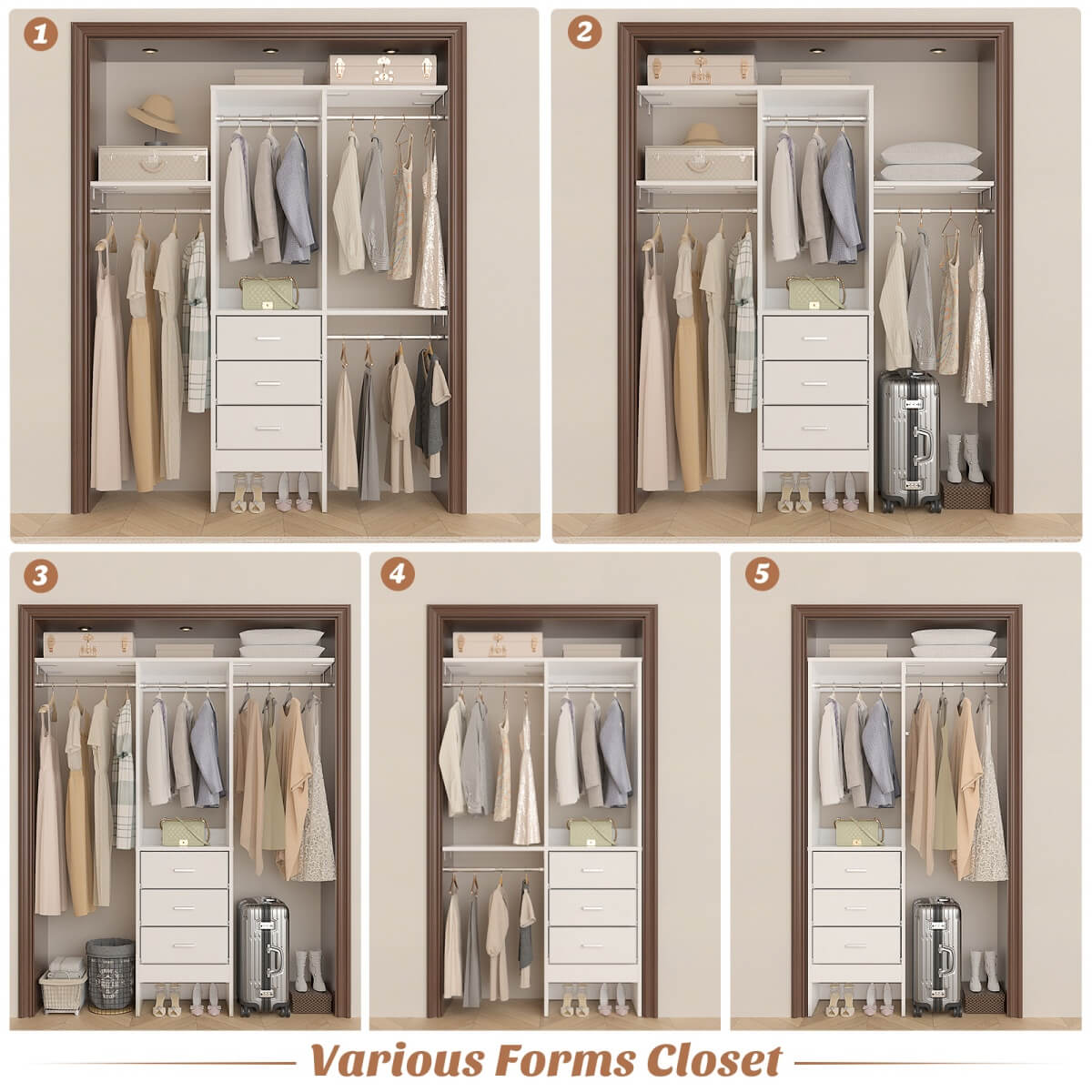 4FT Small Closet System with 3 Fabric Drawers