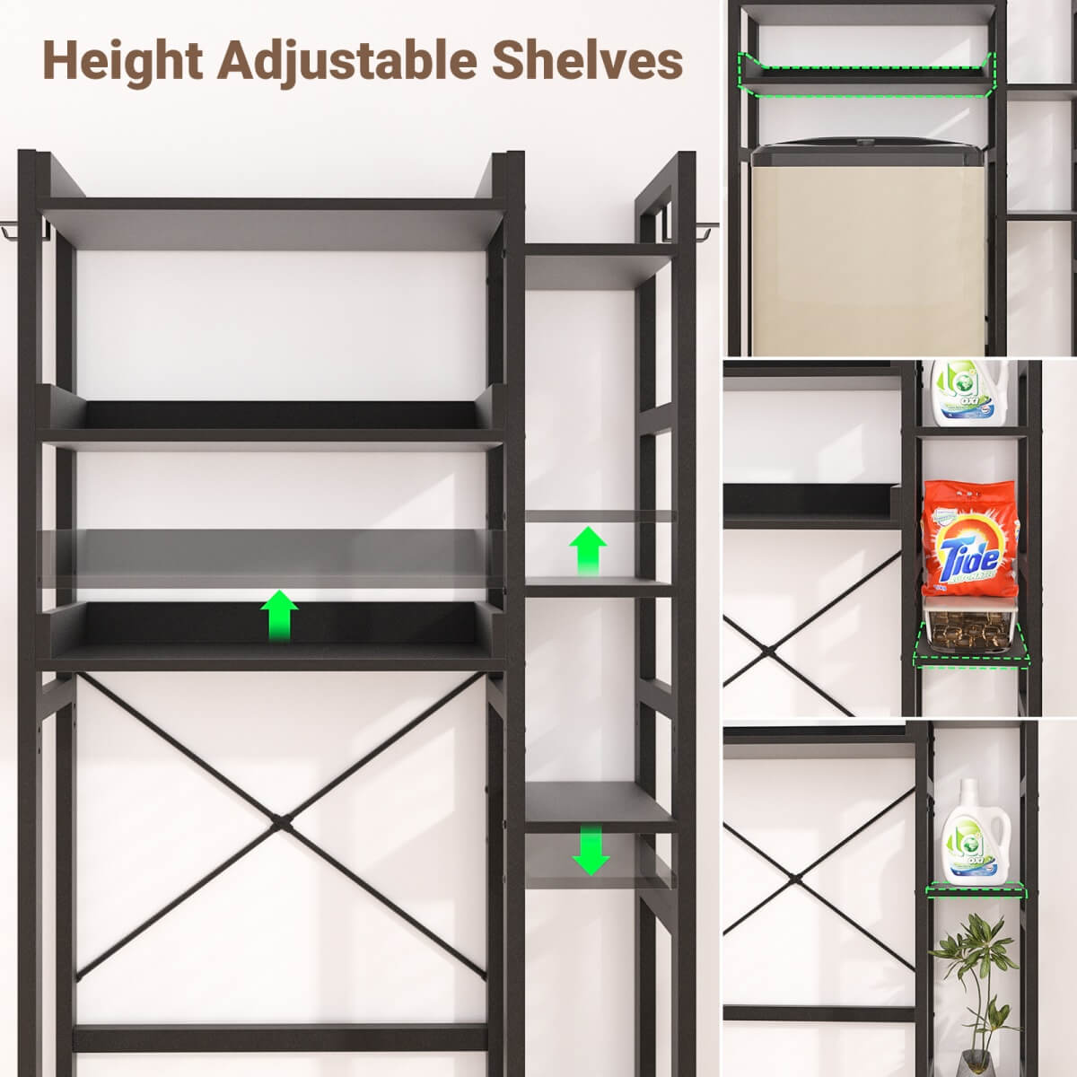 7 Tier Over The Toilet Storage with 2 Drawers, Shelf Adjustable