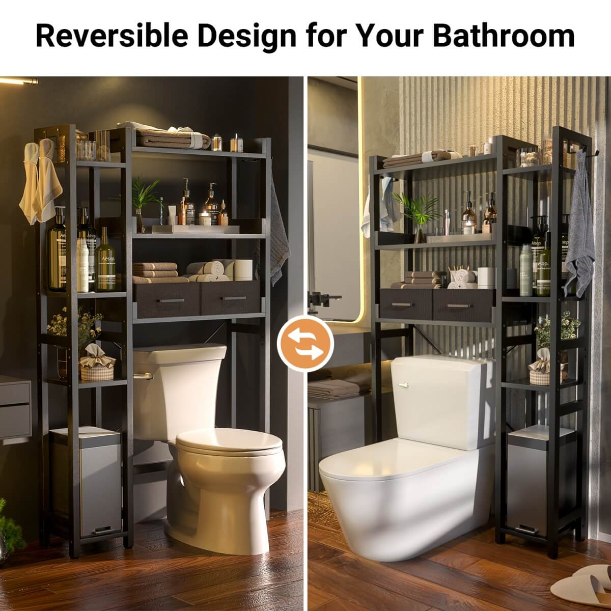 7 Tier Over The Toilet Storage with 2 Drawers, Shelf Adjustable