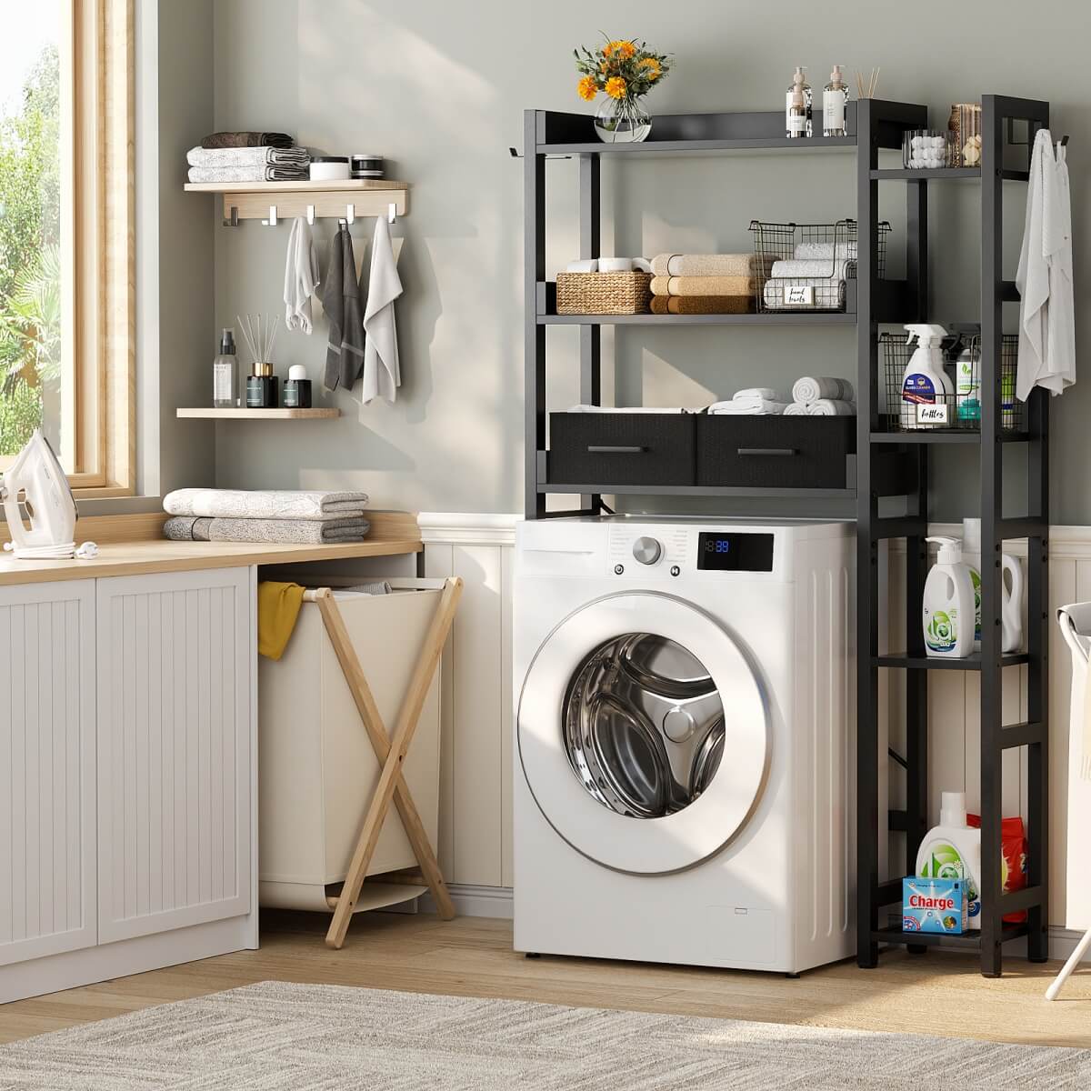 7 Tier Over The Toilet Storage with 2 Drawers, Shelf Adjustable