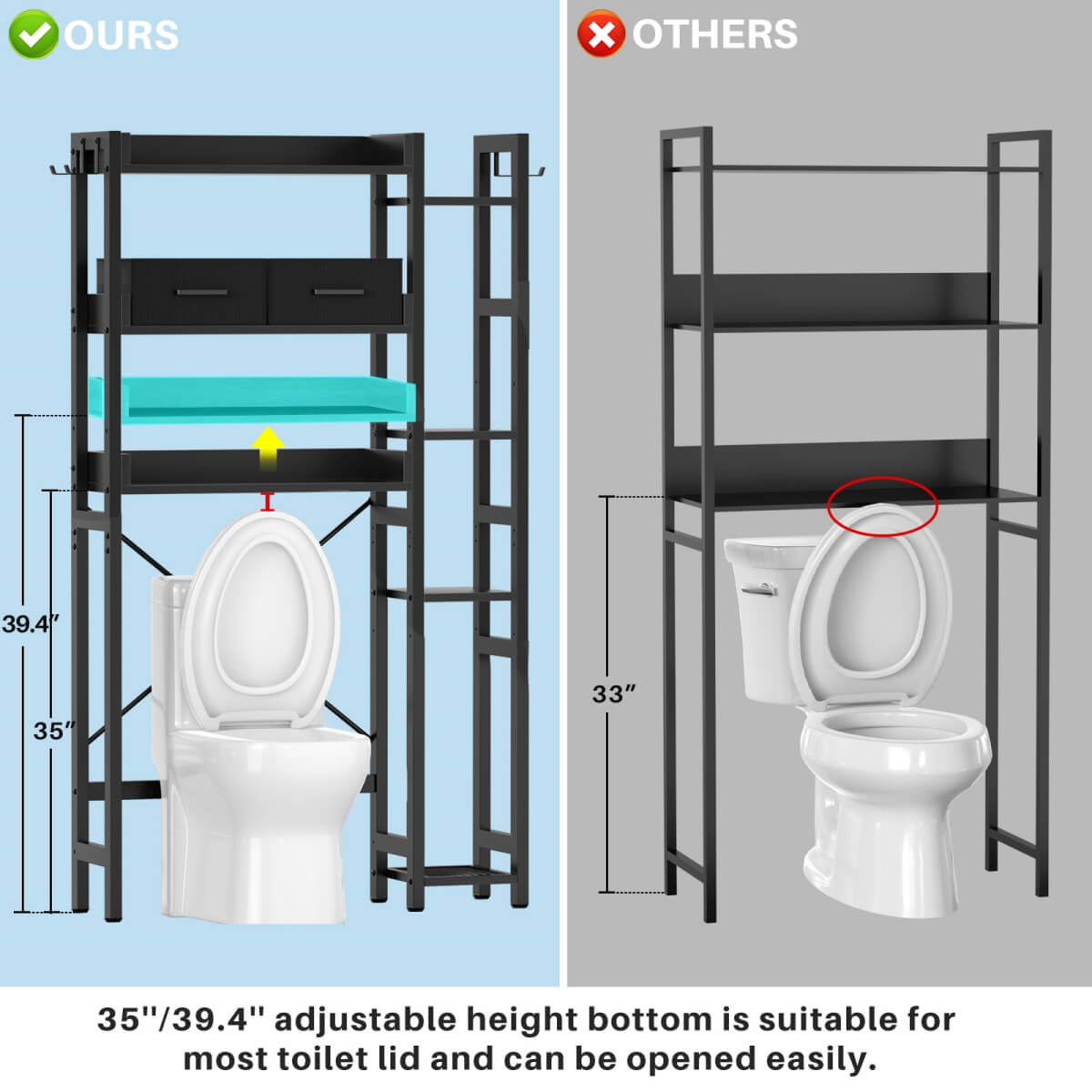 7 Tier Over The Toilet Storage with 2 Drawers, Shelf Adjustable