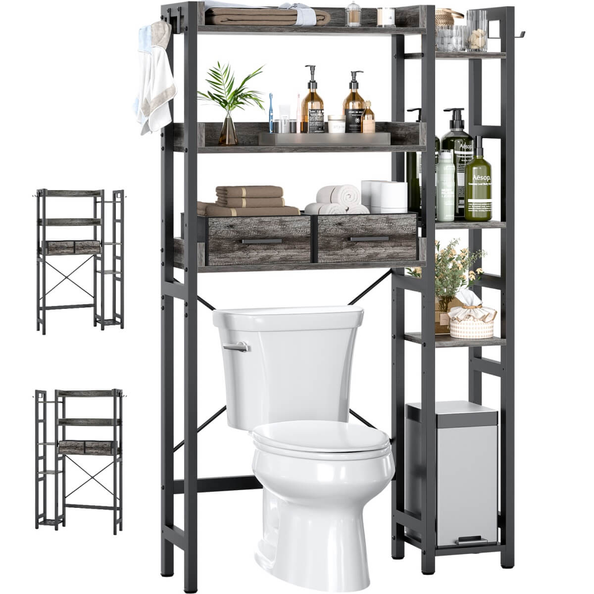 7 Tier Over The Toilet Storage with 2 Drawers, Shelf Adjustable