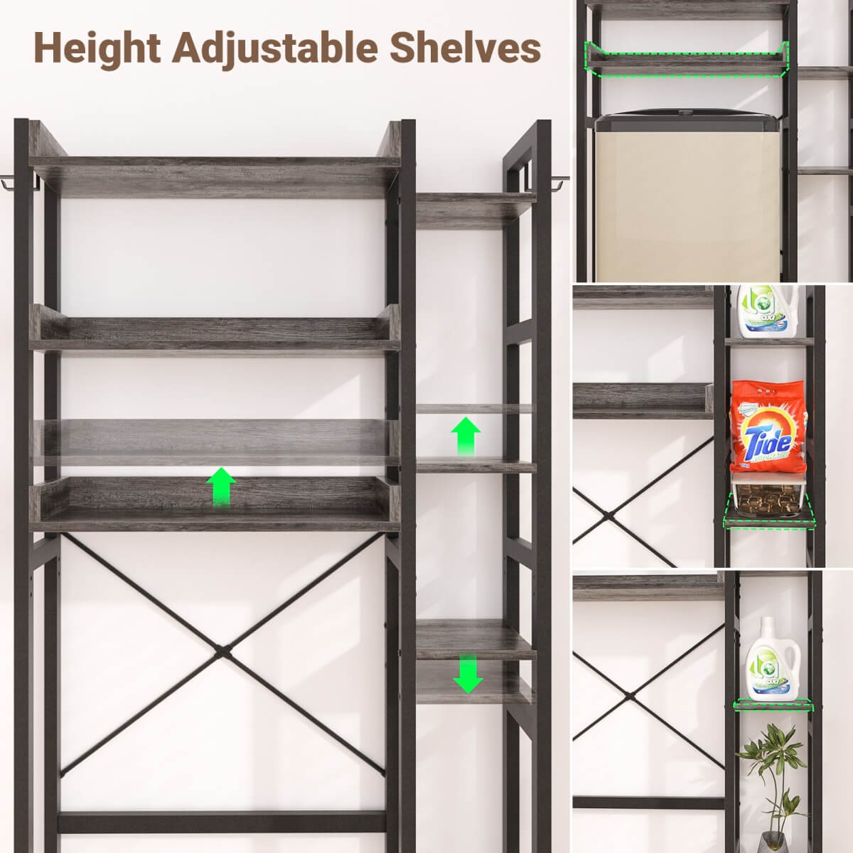 7 Tier Over The Toilet Storage with 2 Drawers, Shelf Adjustable