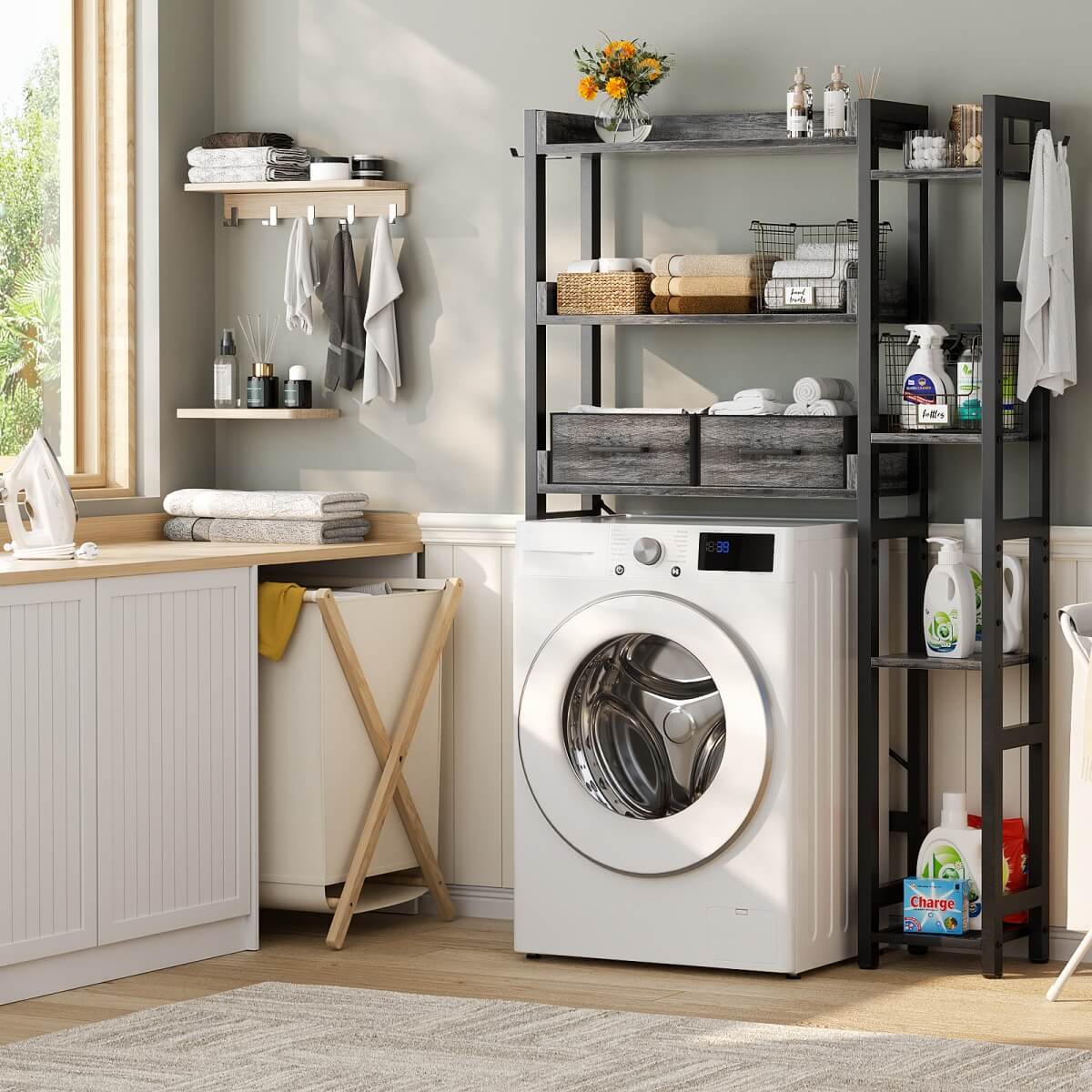 7 Tier Over The Toilet Storage with 2 Drawers, Shelf Adjustable